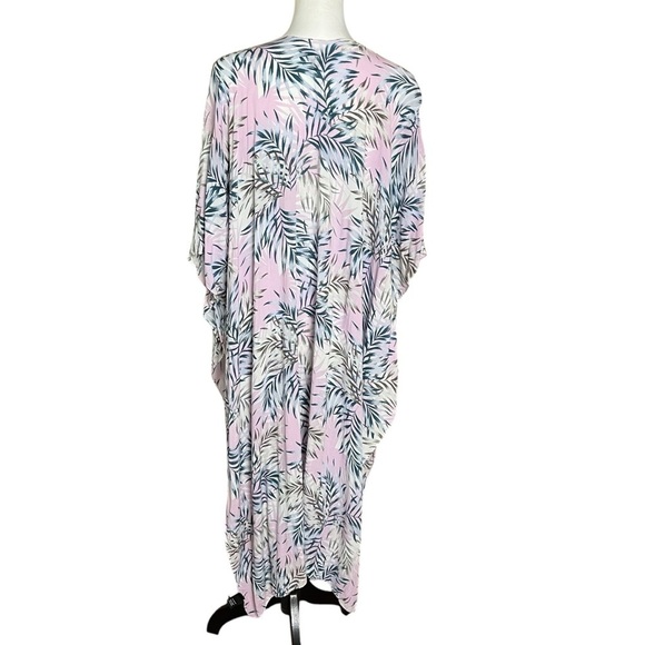 Torrid Kimono Women’s M/L Pink Open Front Duster Swim Cover Up Palm Leaf Floral - Picture 5 of 9